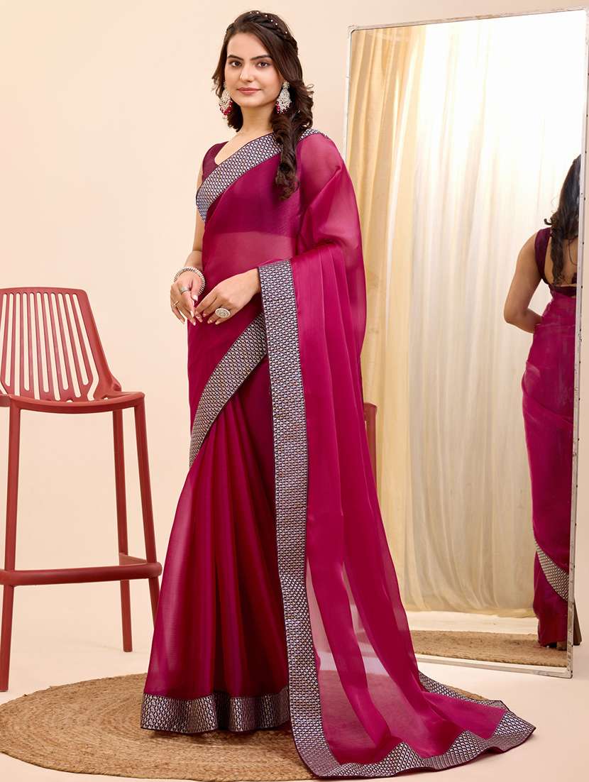 women solid with bordered saree with blouse - 21227204 -  Standard Image - 1
