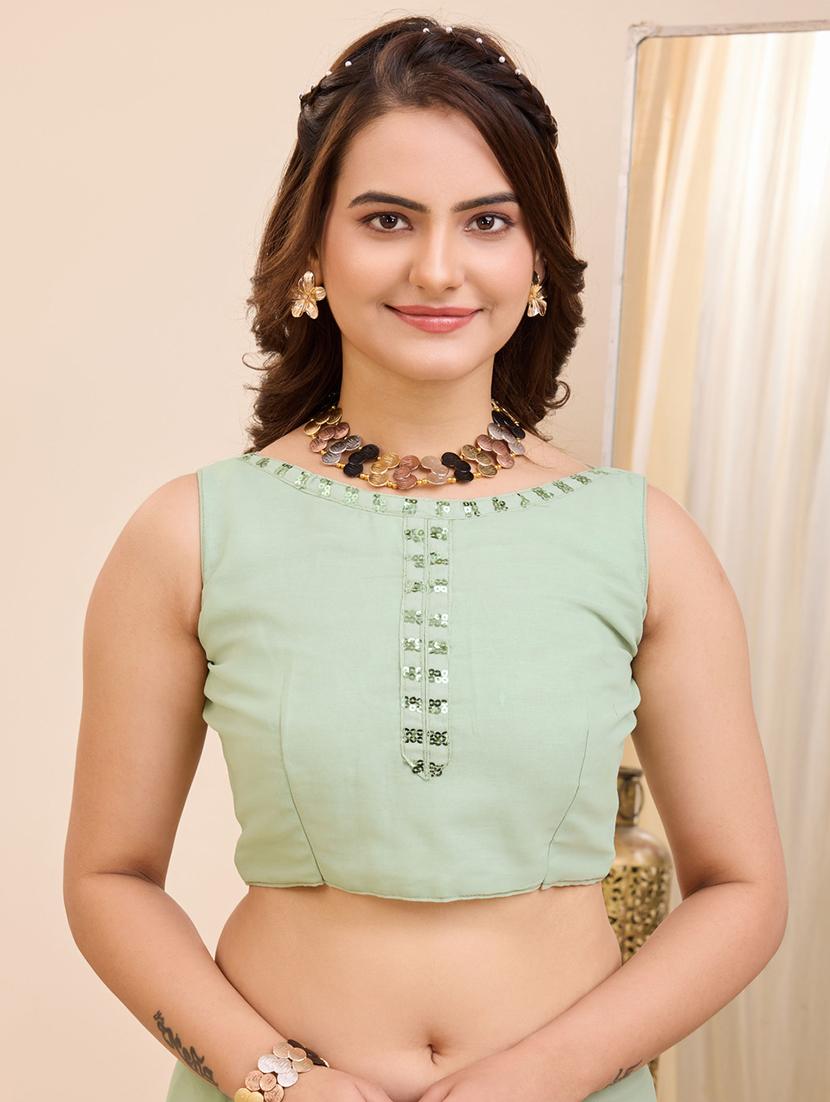 olive georgette embroidered saree with blouse - 21227216 - Standard Image - 4