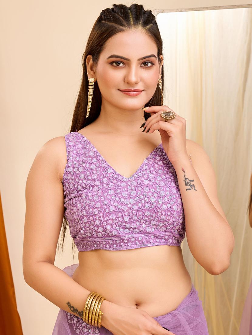 lavender net embroidered saree - 21227229 - Standard Image - 4