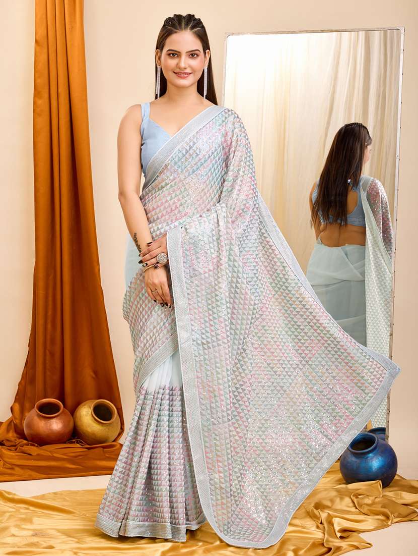 women sequined work saree with blouse