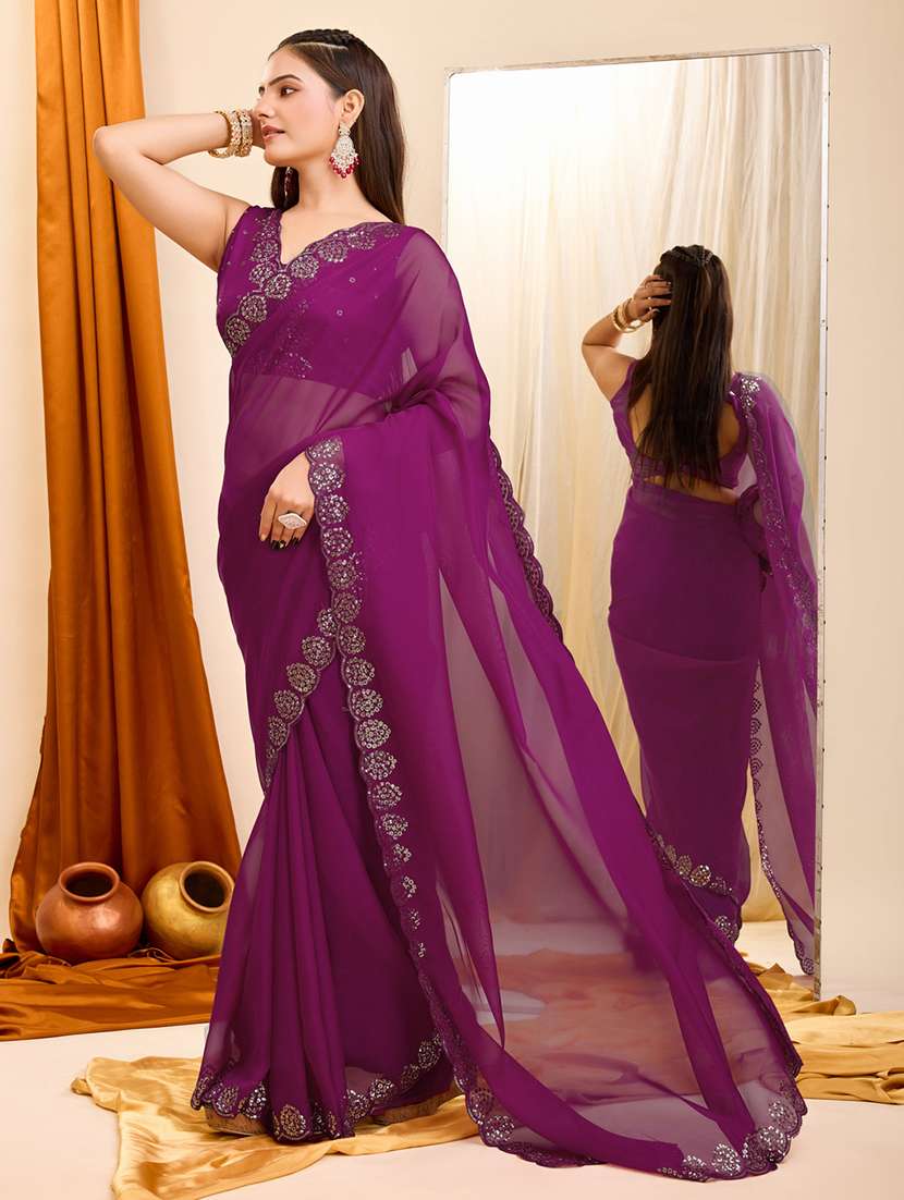 women sequined work saree with blouse - 21227241 -  Standard Image - 1