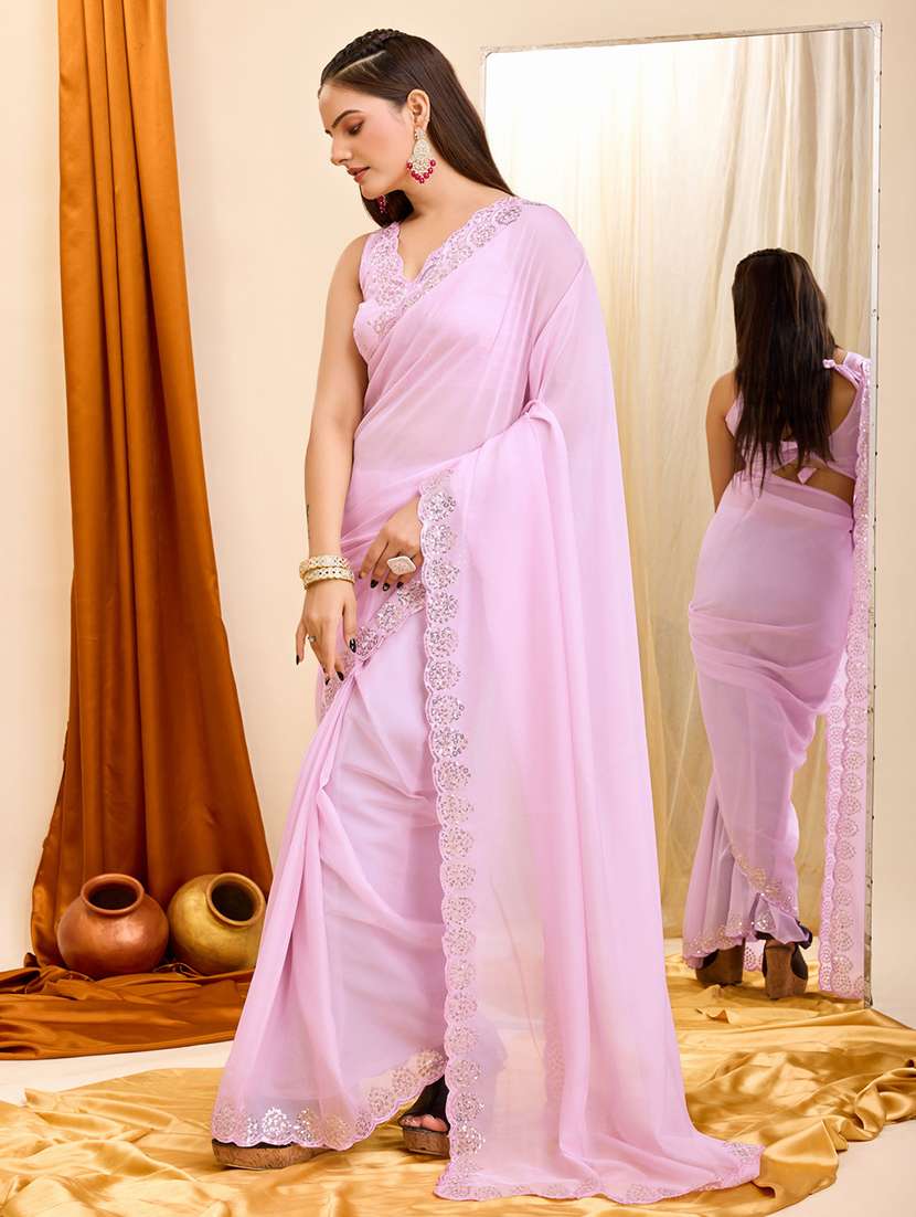women pink sequin work saree with blouse - 21227245 -  Standard Image - 1