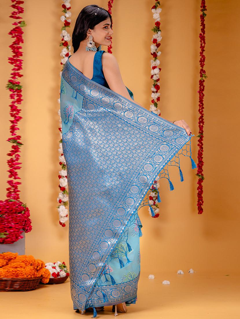 women turquoise banarasi saree - 21227261 - Standard Image - 1