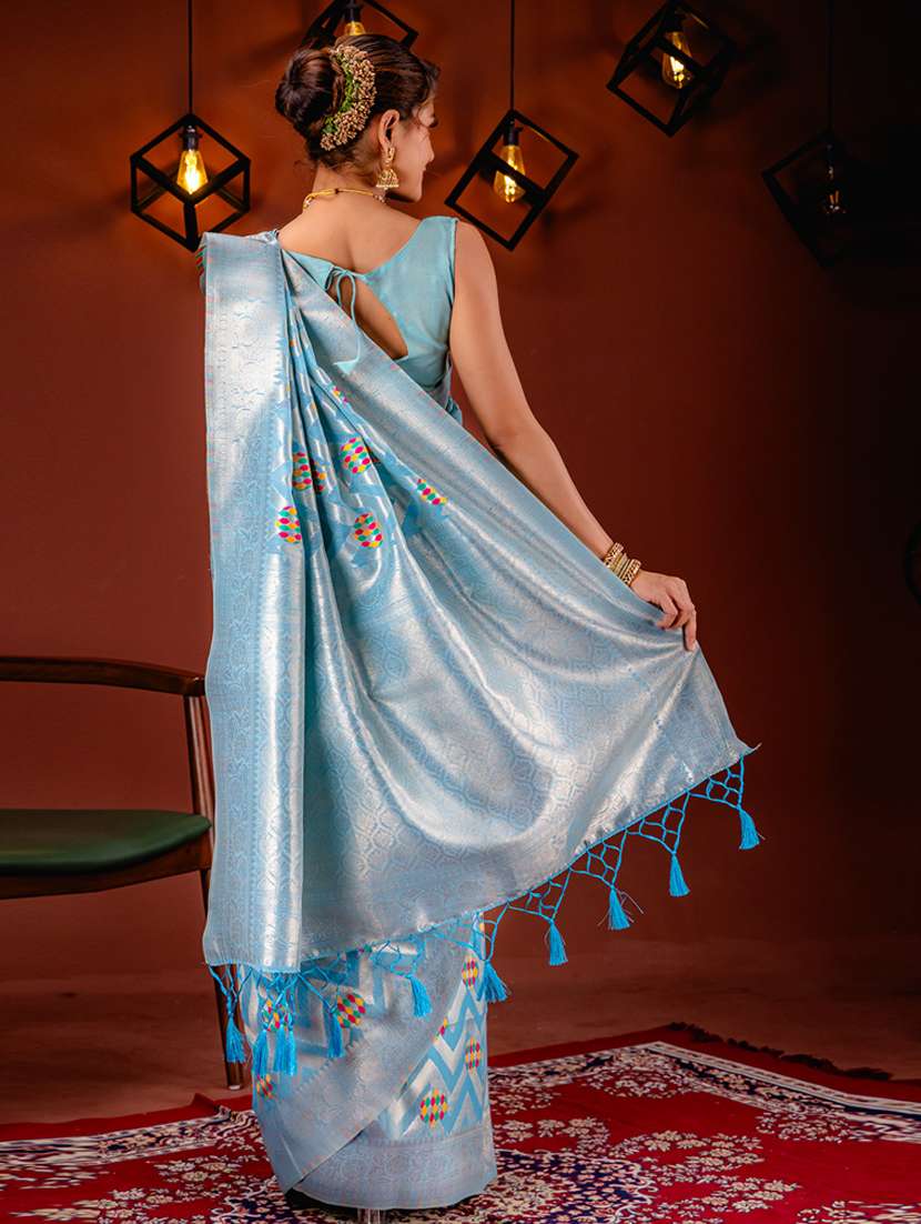 turquoise art silk banarasi saree - 21227275 -  Standard Image - 1