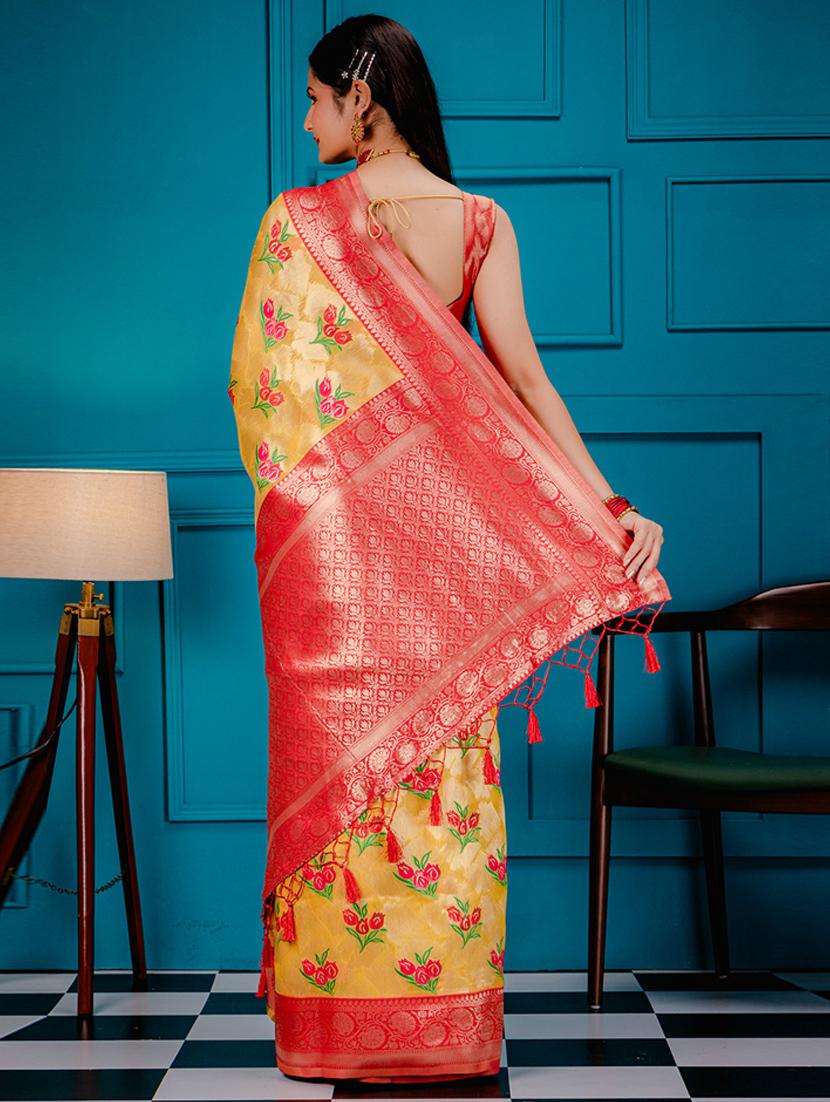 yellow banarasi saree with blouse - 21227351 - Standard Image - 1
