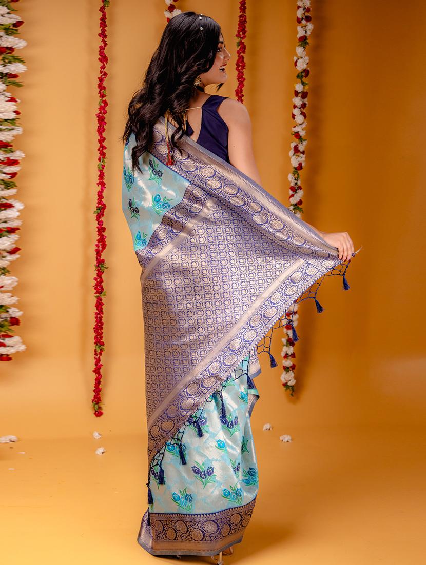 turquoise art silk banarasi saree with blouse - 21227355 - Standard Image - 1