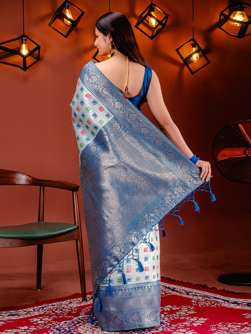 turquoise art silk kanjivaram saree with blouse - 21227416 -  Standard Image - 1