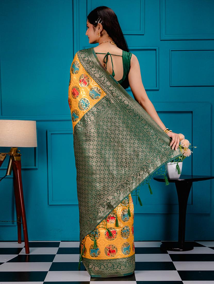 yellow patola saree with blouse - 21227417 - Standard Image - 1