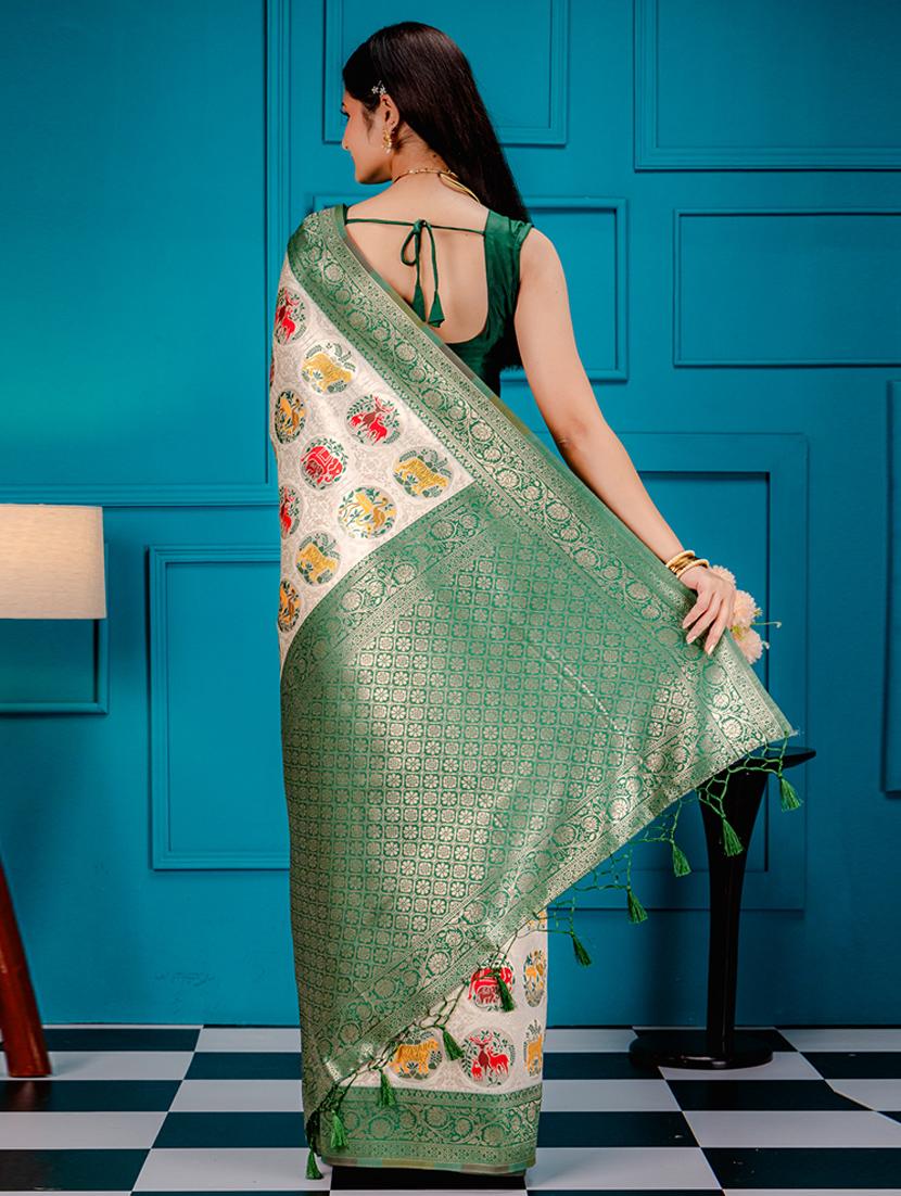 off white art silk patola saree with blouse - 21227420 - Standard Image - 1