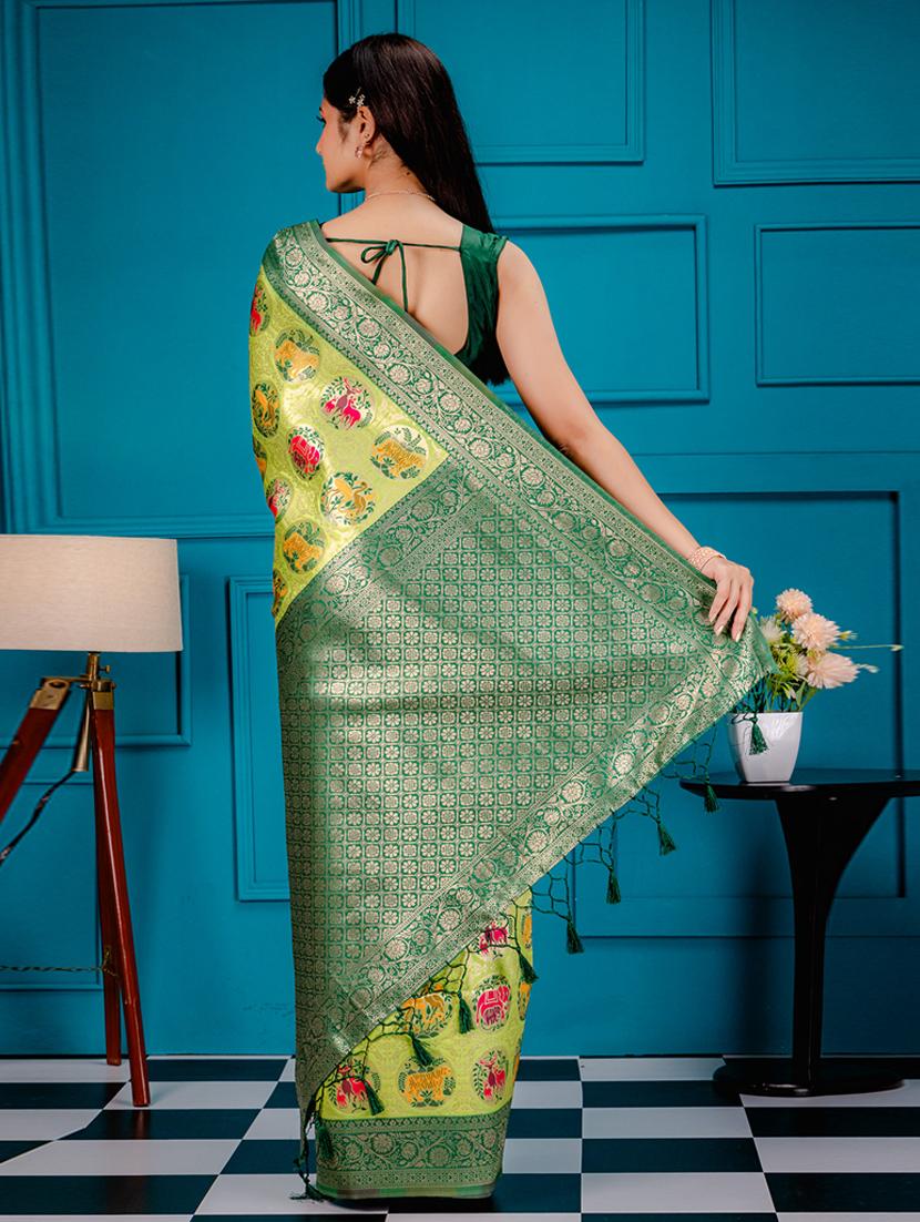 green art silk patola saree with blouse - 21227421 -  Standard Image - 1