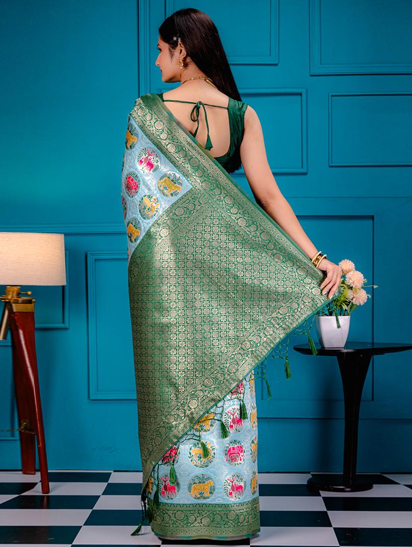 turquoise art silk patola saree with blouse - 21227422 - Standard Image - 1