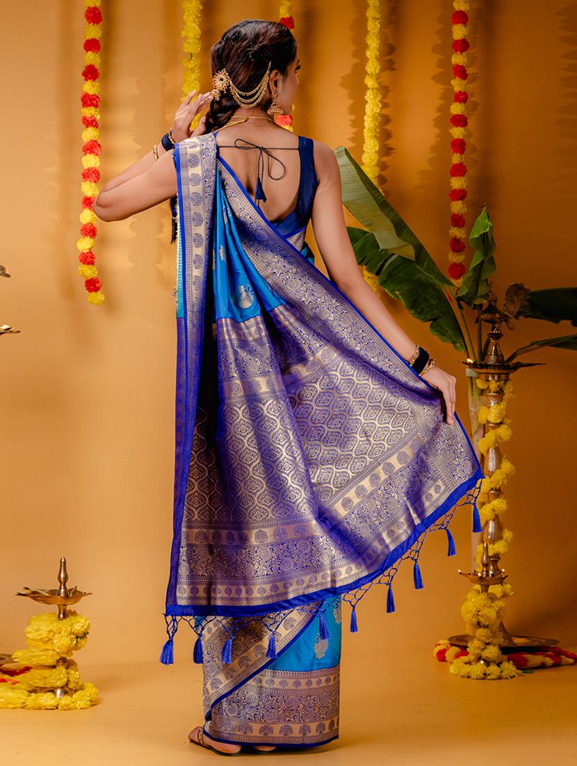 turquoise art silk kanjivaram saree with blouse - 21227429 - Standard Image - 1