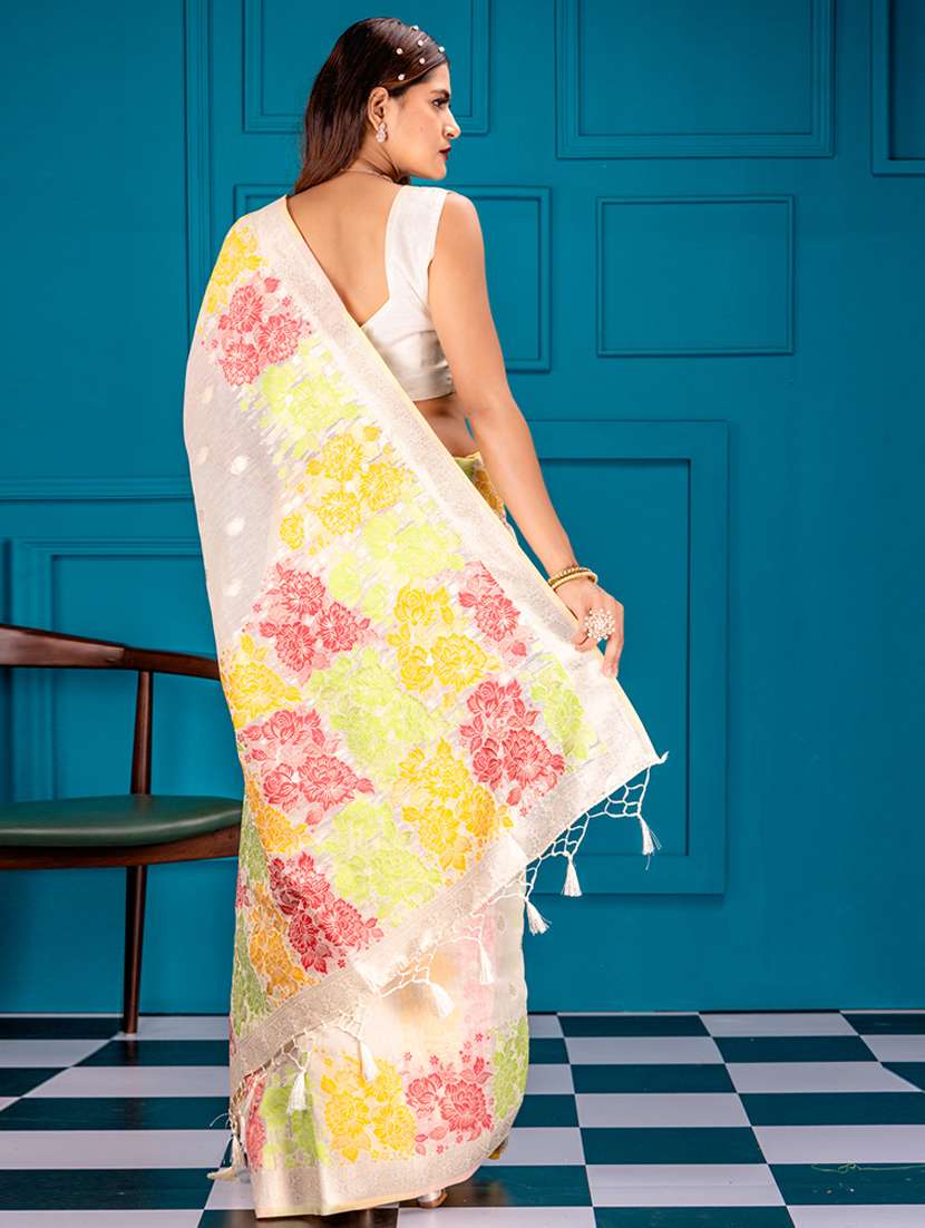 off white art silk banarasi saree - 21227442 -  Standard Image - 1