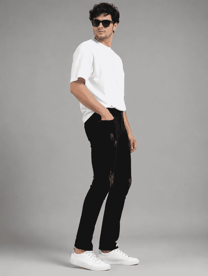 men distress mid rise full length skinny fit jeans - 21227458 -  Standard Image - 1