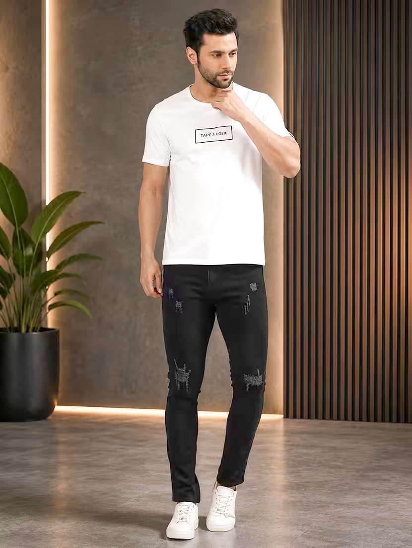 men distress mid rise full length skinny fit jeans - 21227458 -  Standard Image - 4