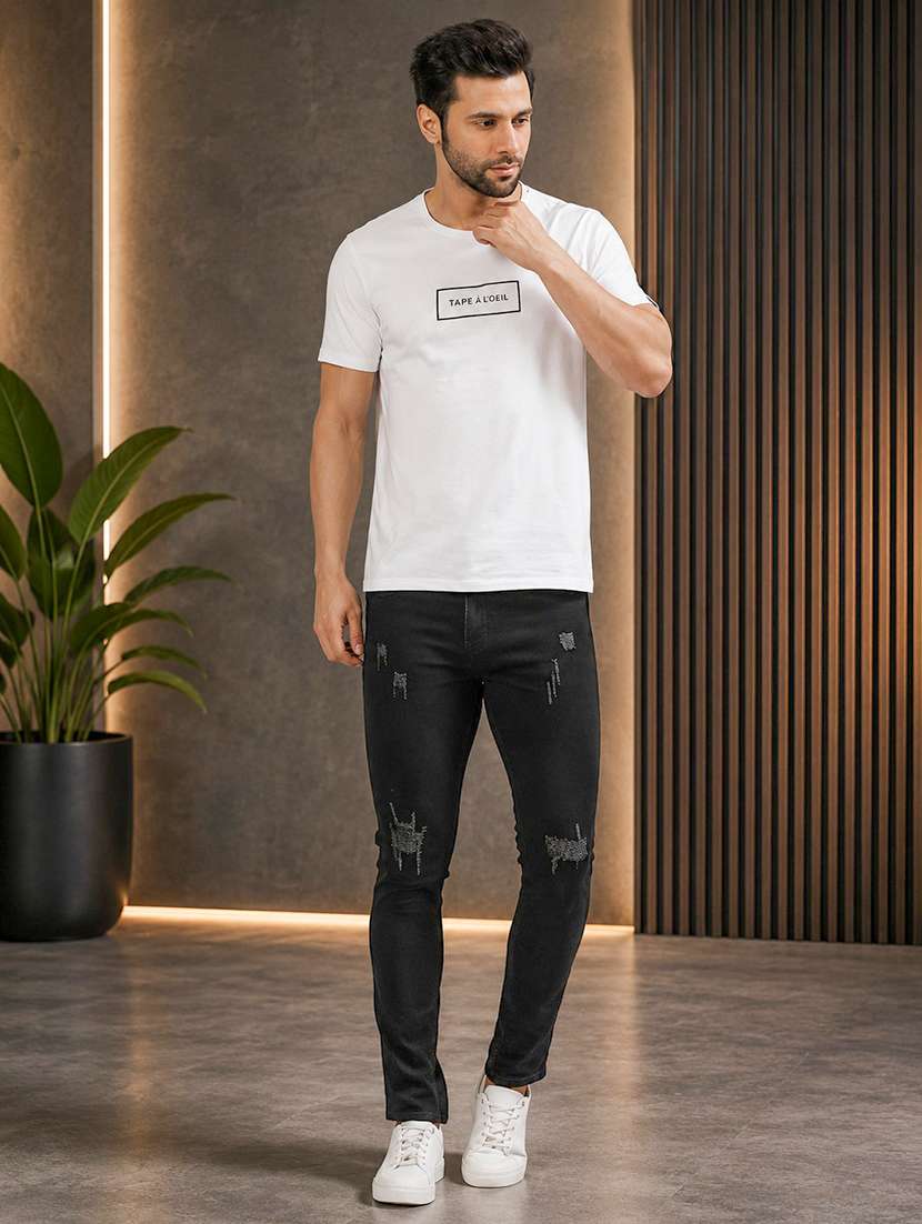 men distress mid rise full length skinny fit jeans - 21227458 -  Standard Image - 4