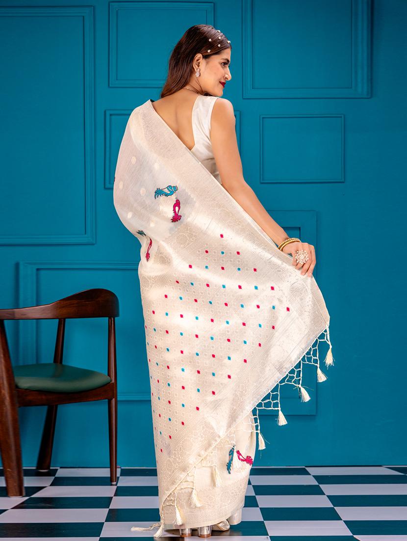 off white art silk banarasi saree - 21227478 - Standard Image - 1