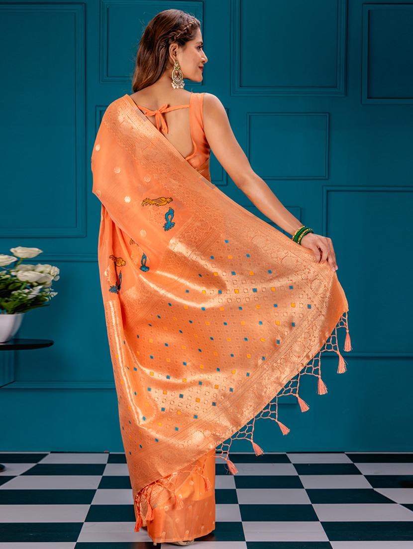 orange art silk banarasi saree with blouse - 21227479 - Standard Image - 1