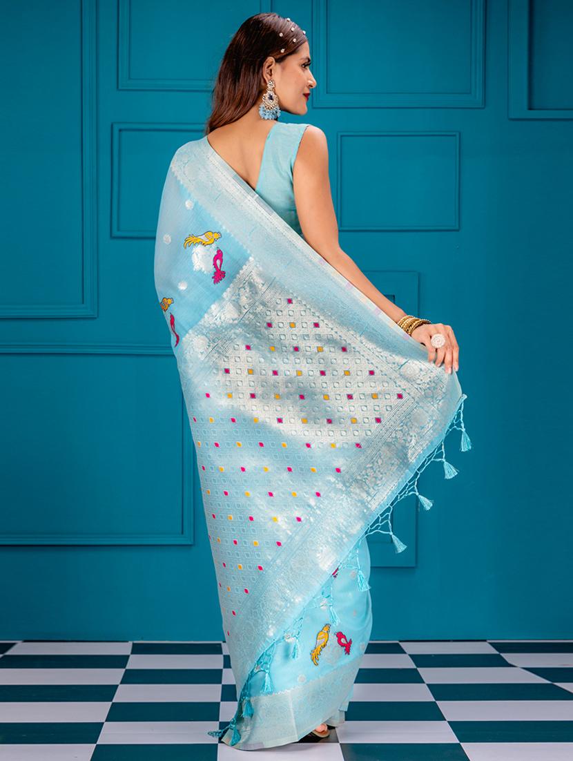 turquoise art silk banarasi saree with blouse - 21227482 - Standard Image - 1