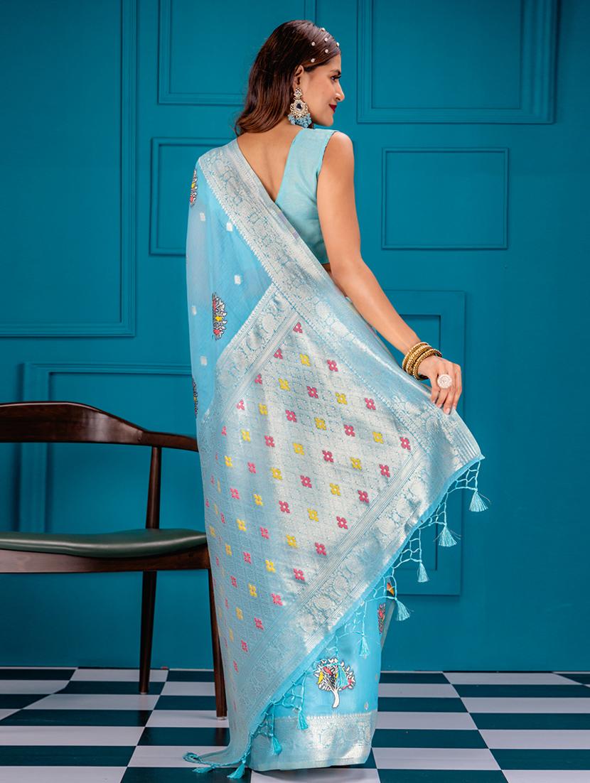 turquoise art silk banarasi saree with blouse - 21227487 - Standard Image - 1