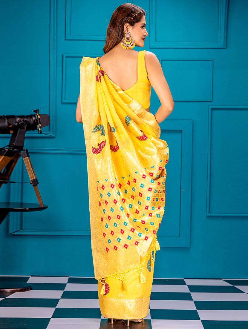 gold art silk banarasi saree with blouse - 21227493 - Standard Image - 1