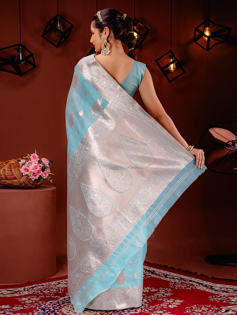 light blue banarasi saree - 21227506 - Standard Image - 1