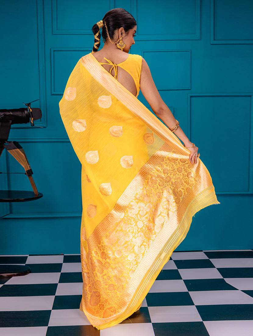 yellow banarasi saree with blouse - 21227507 - Standard Image - 1