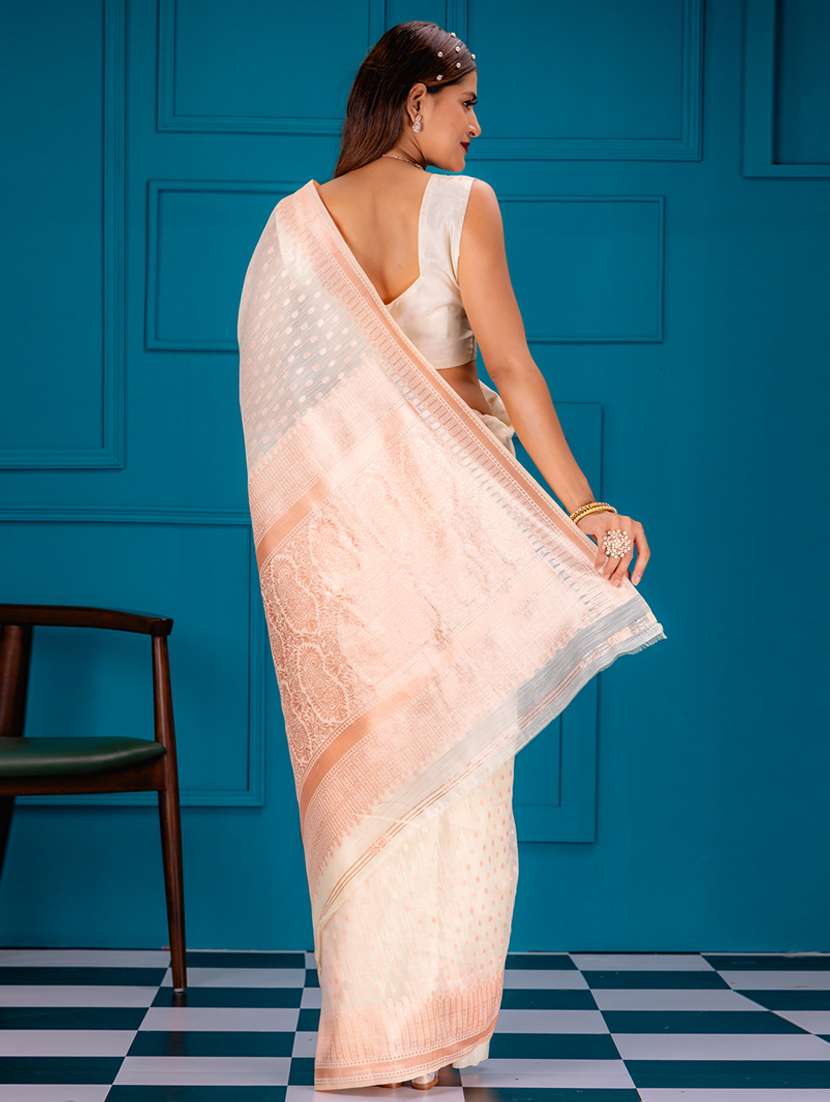 off white art silk banarasi saree with blouse - 21227513 - Standard Image - 1