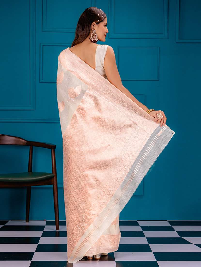 off white art silk banarasi saree with blouse - 21227517 - Standard Image - 1