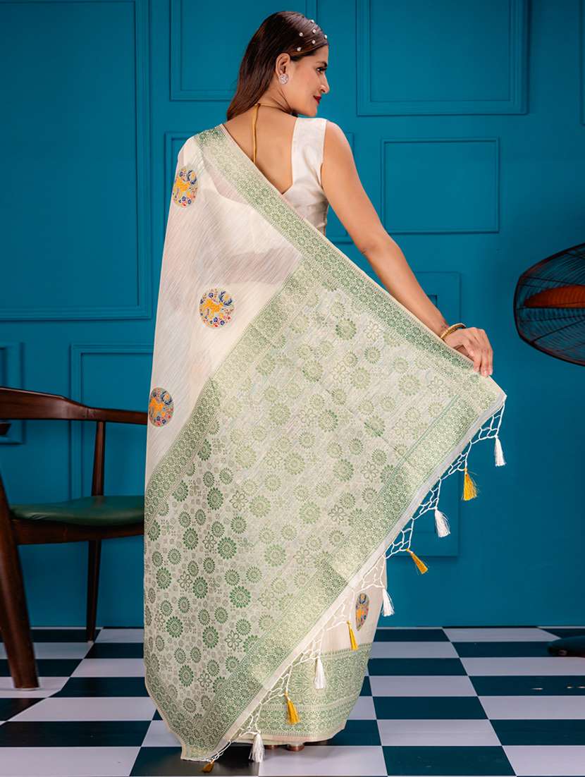 off white art silk banarasi saree with blouse - 21227521 - Standard Image - 1