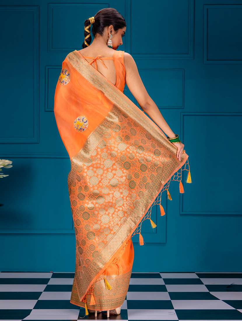orange art silk banarasi saree - 21227522 - Standard Image - 1