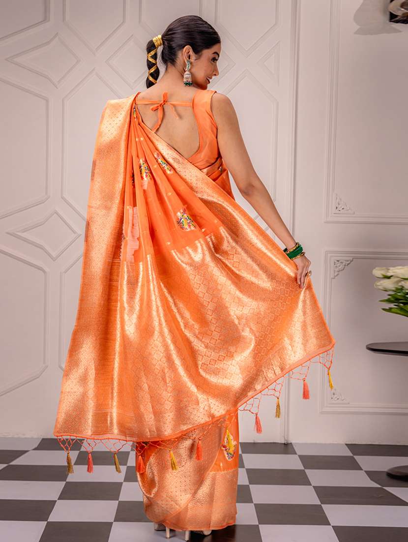 orange art silk banarasi saree with blouse - 21227527 - Standard Image - 1