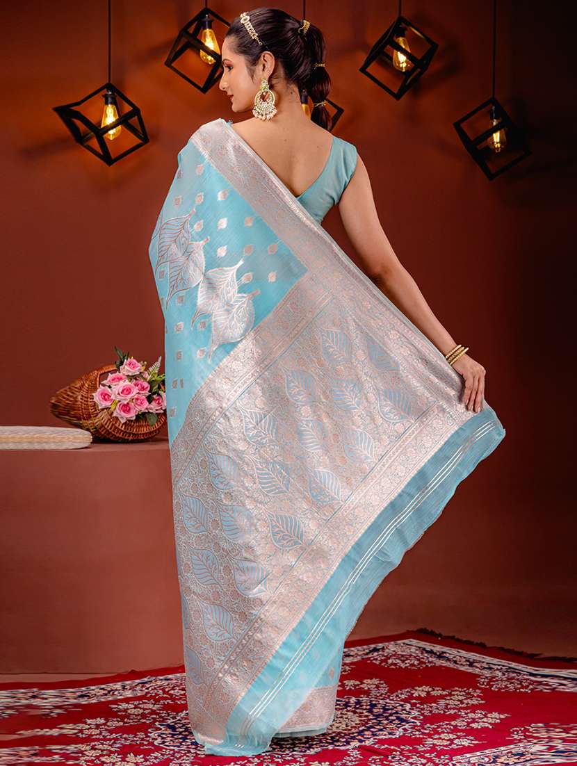 light blue art silk banarasi saree with blouse - 21227560 -  Standard Image - 1