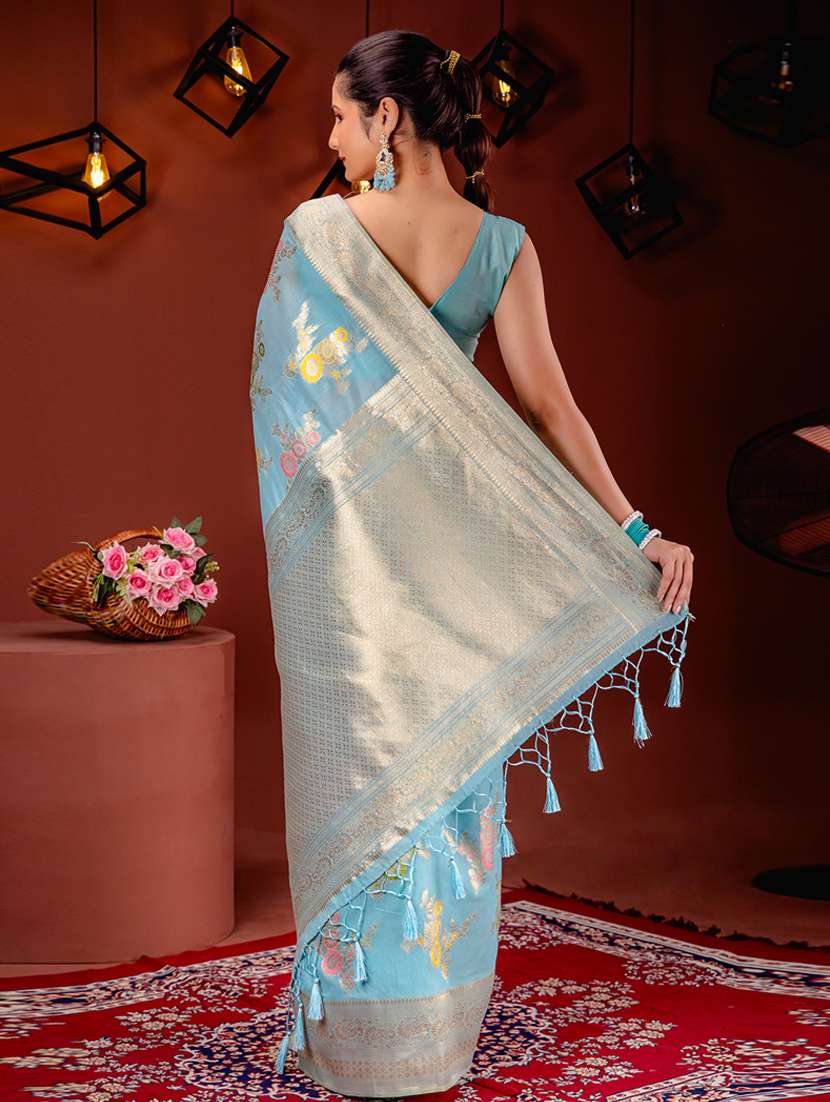 light blue banarasi saree - 21227565 - Standard Image - 1