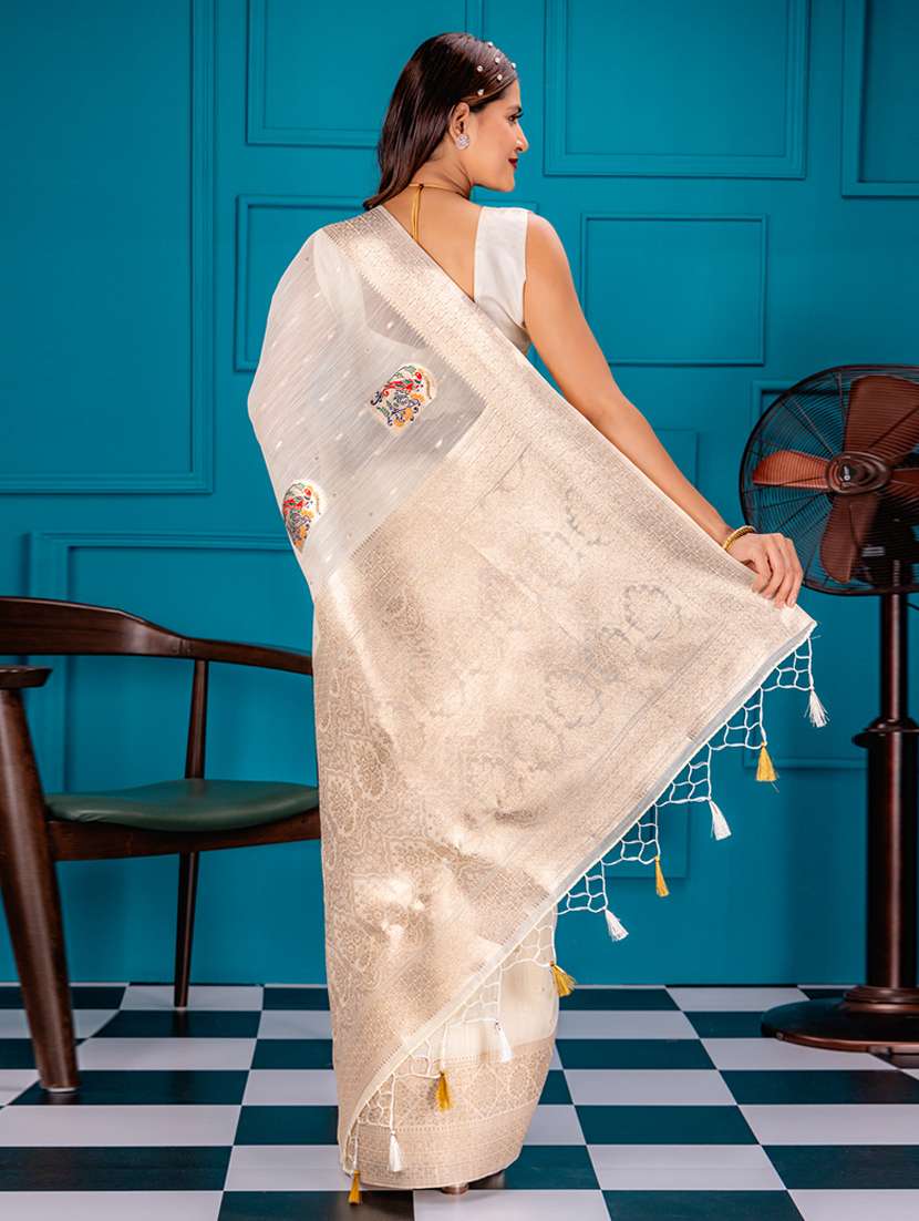off white art silk banarasi saree with blouse - 21227575 - Standard Image - 1
