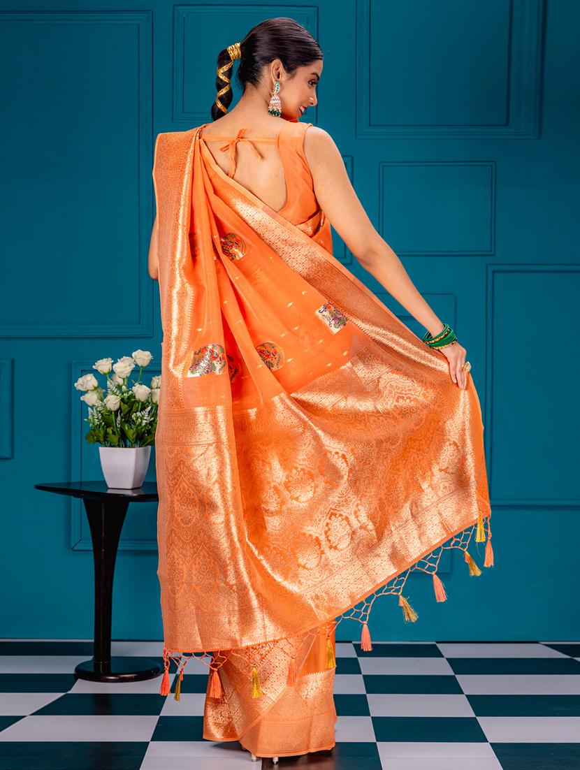 orange art silk banarasi saree with blouse - 21227576 - Standard Image - 1