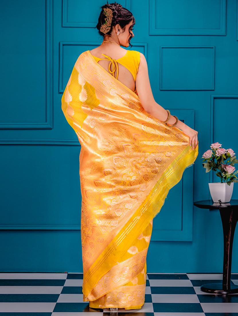 yellow banarasi saree with blouse - 21227578 - Standard Image - 1