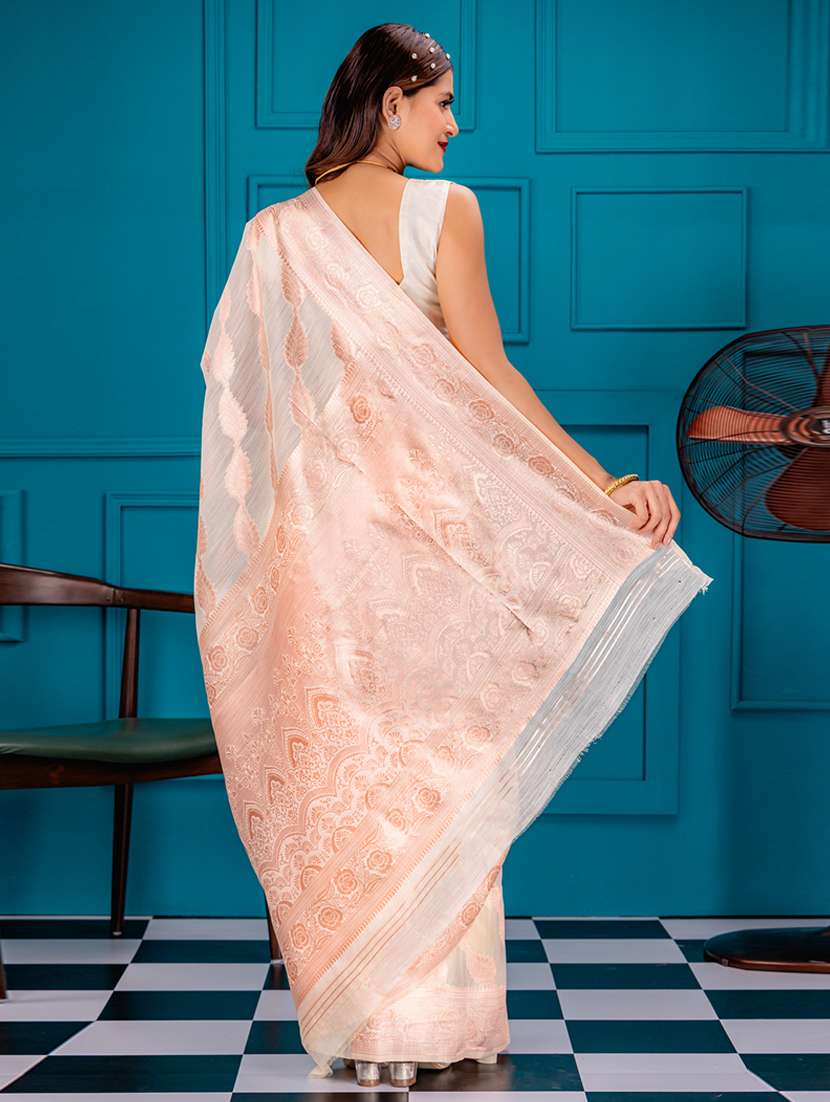 off white art silk banarasi saree with blouse - 21227580 - Standard Image - 1
