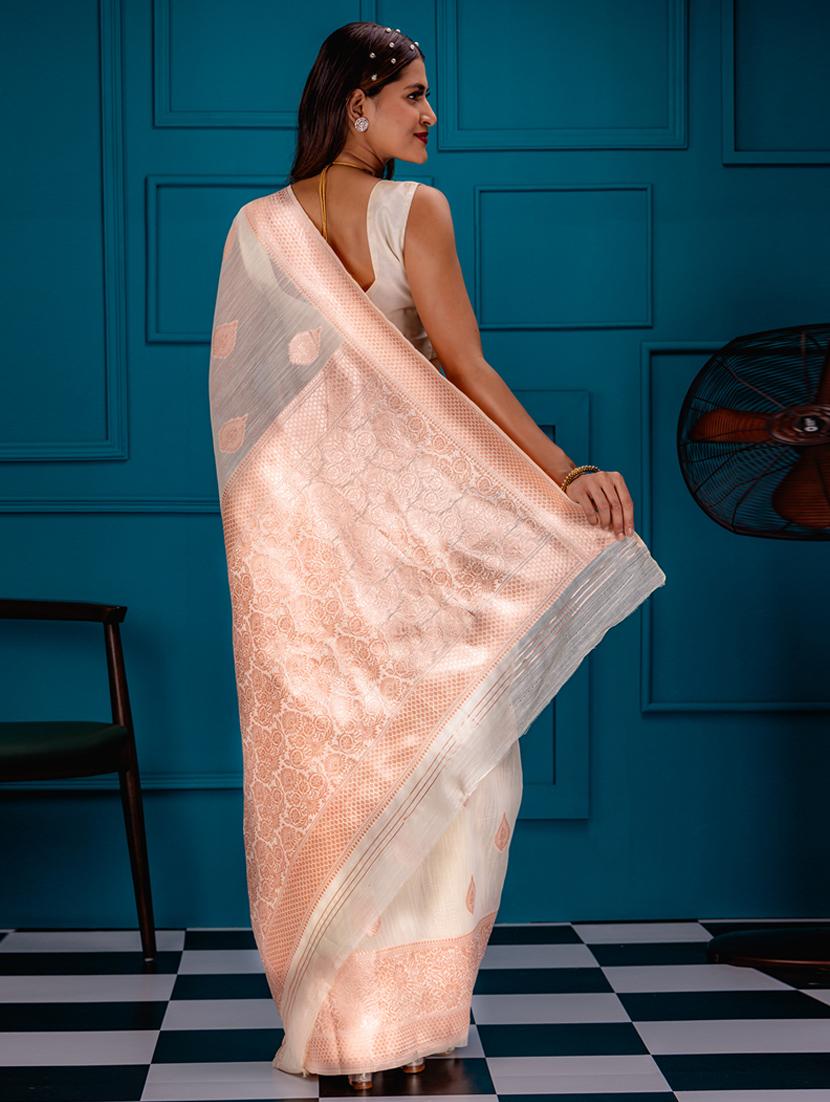off white art silk banarasi saree - 21227584 -  Standard Image - 1