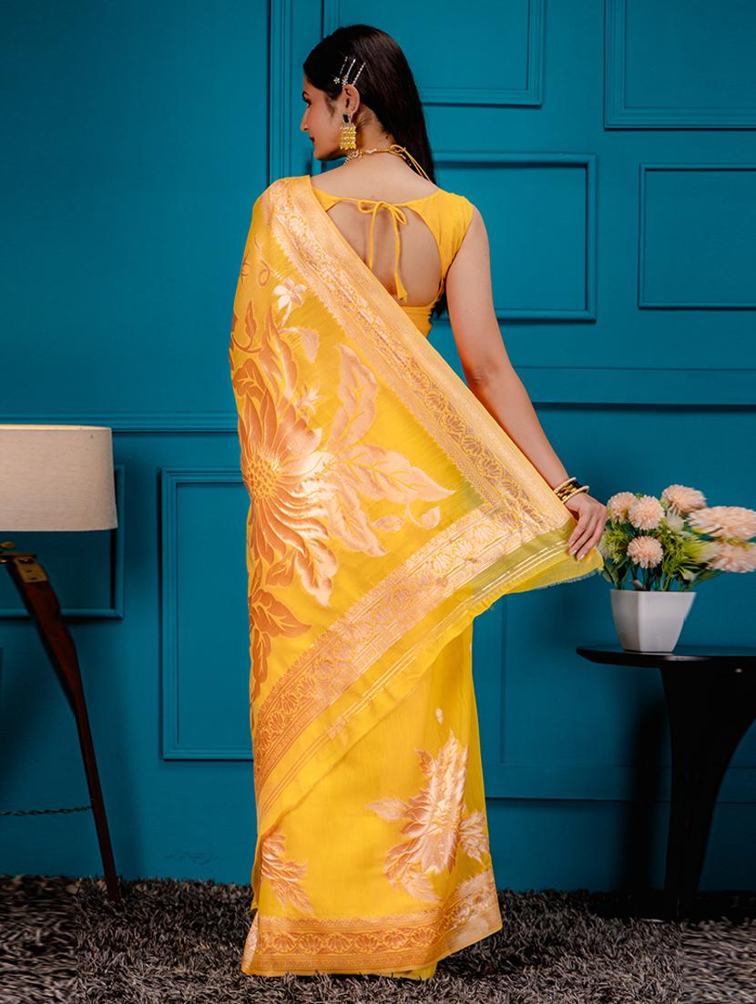 yellow banarasi saree with blouse - 21227592 - Standard Image - 1