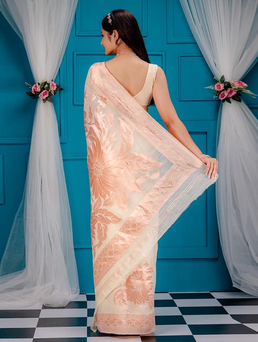 off white art silk banarasi saree with blouse - 21227594 - Standard Image - 1