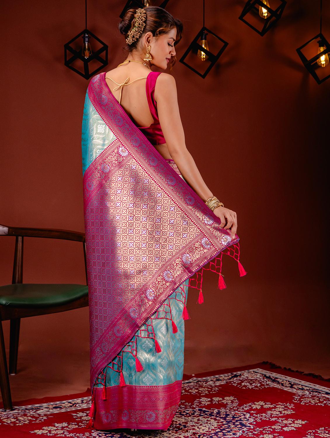 turquoise art silk kanjivaram saree with blouse - 21227607 - Standard Image - 1