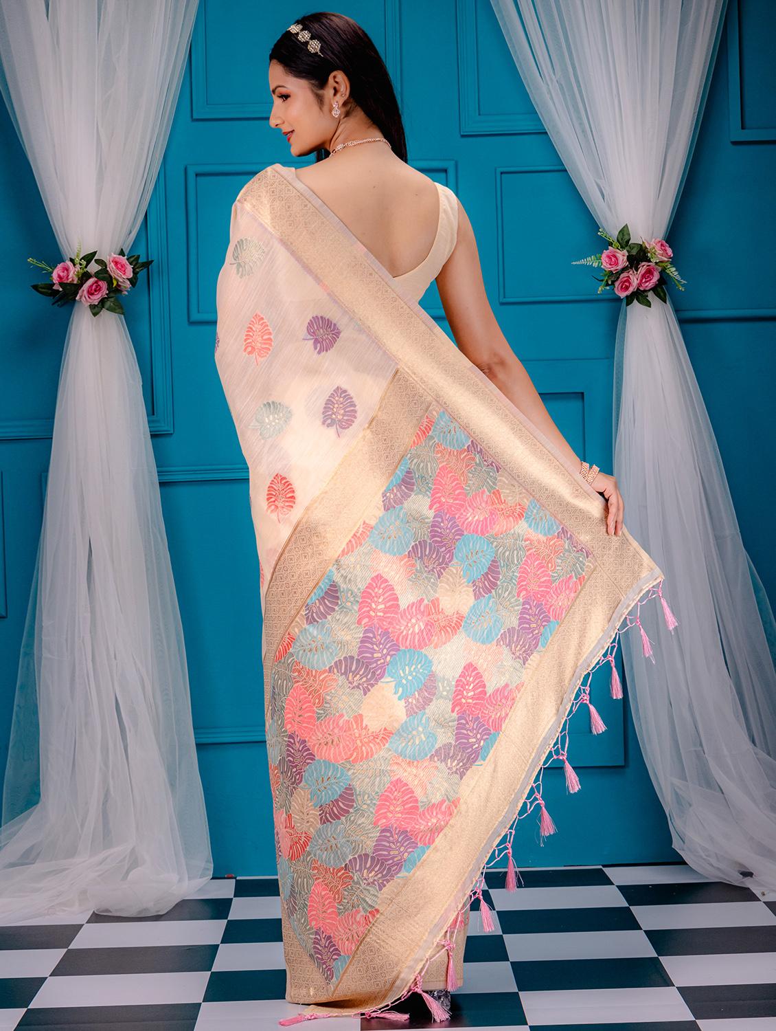 cream banarasi saree - 21227614 - Standard Image - 1