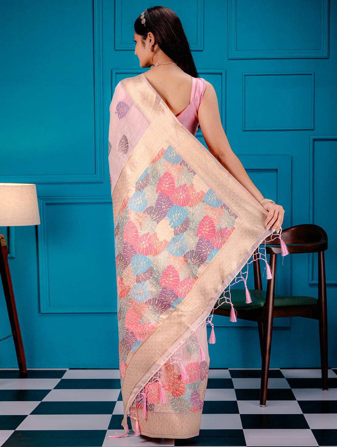 peach banarasi saree - 21227615 - Standard Image - 1