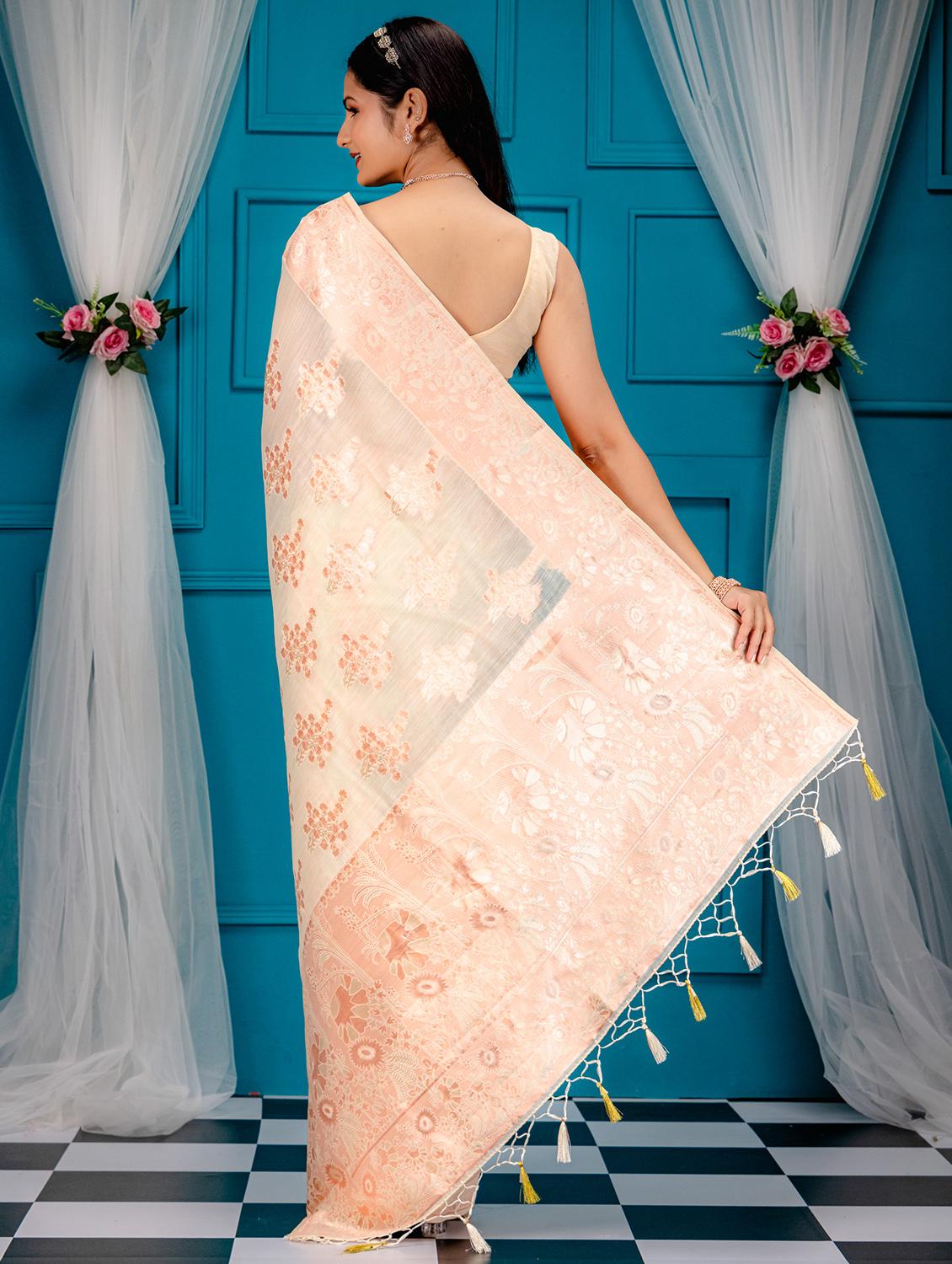 off white art silk banarasi saree with blouse - 21227663 - Standard Image - 1
