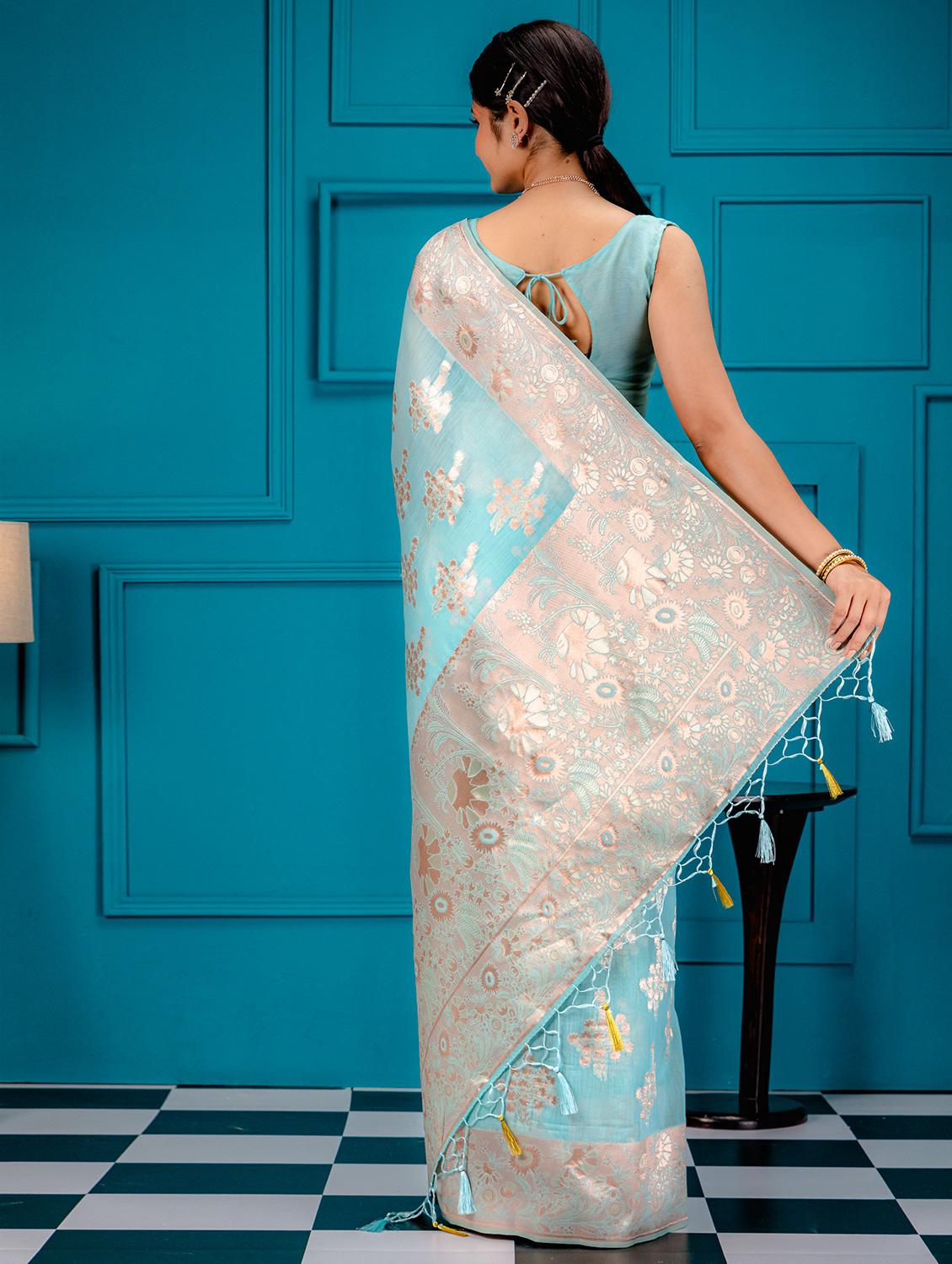 light blue banarasi saree with blouse - 21227665 - Standard Image - 1