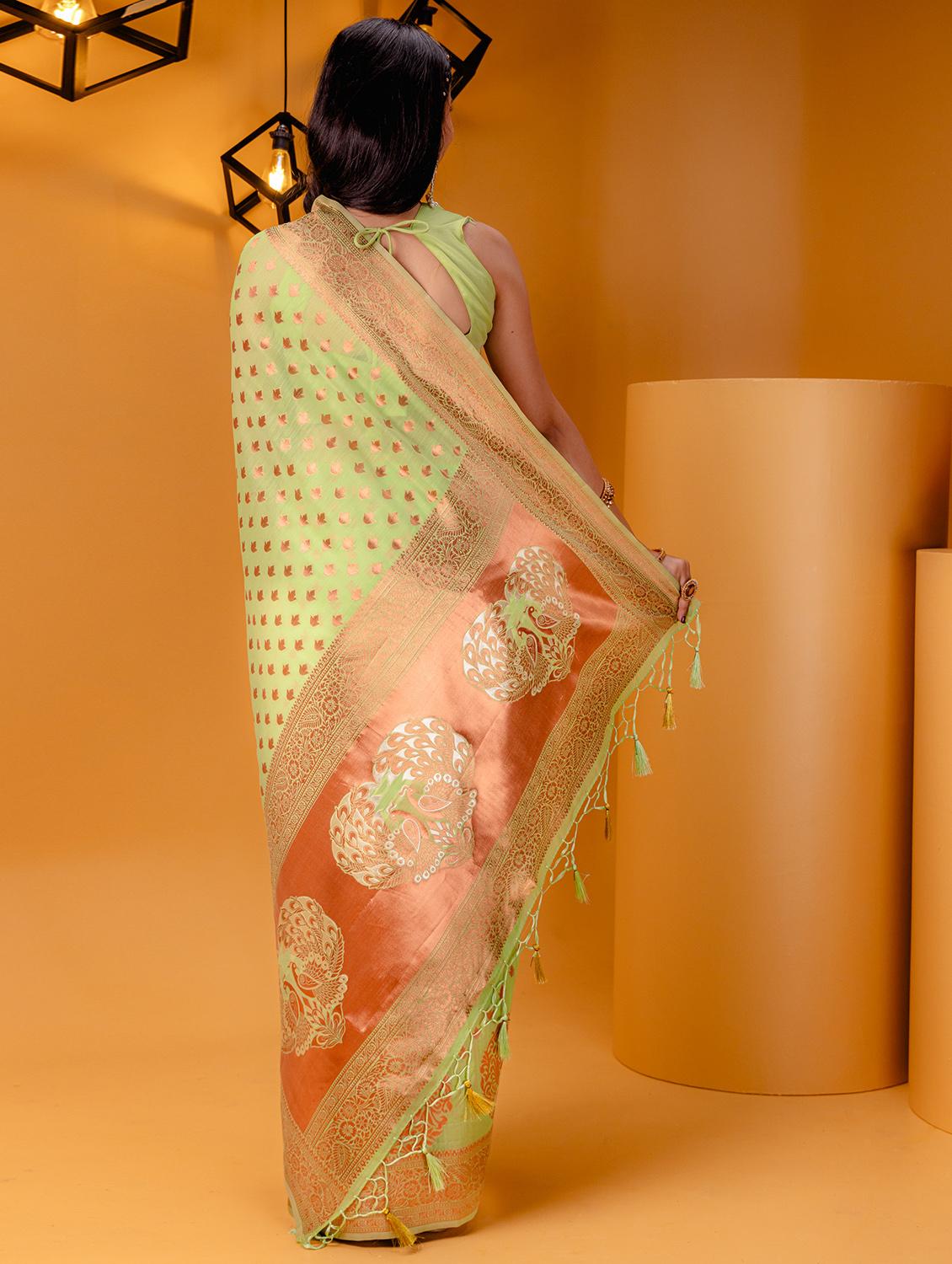 neo mint self design banarasi saree with blouse - 21227675 -  Standard Image - 1