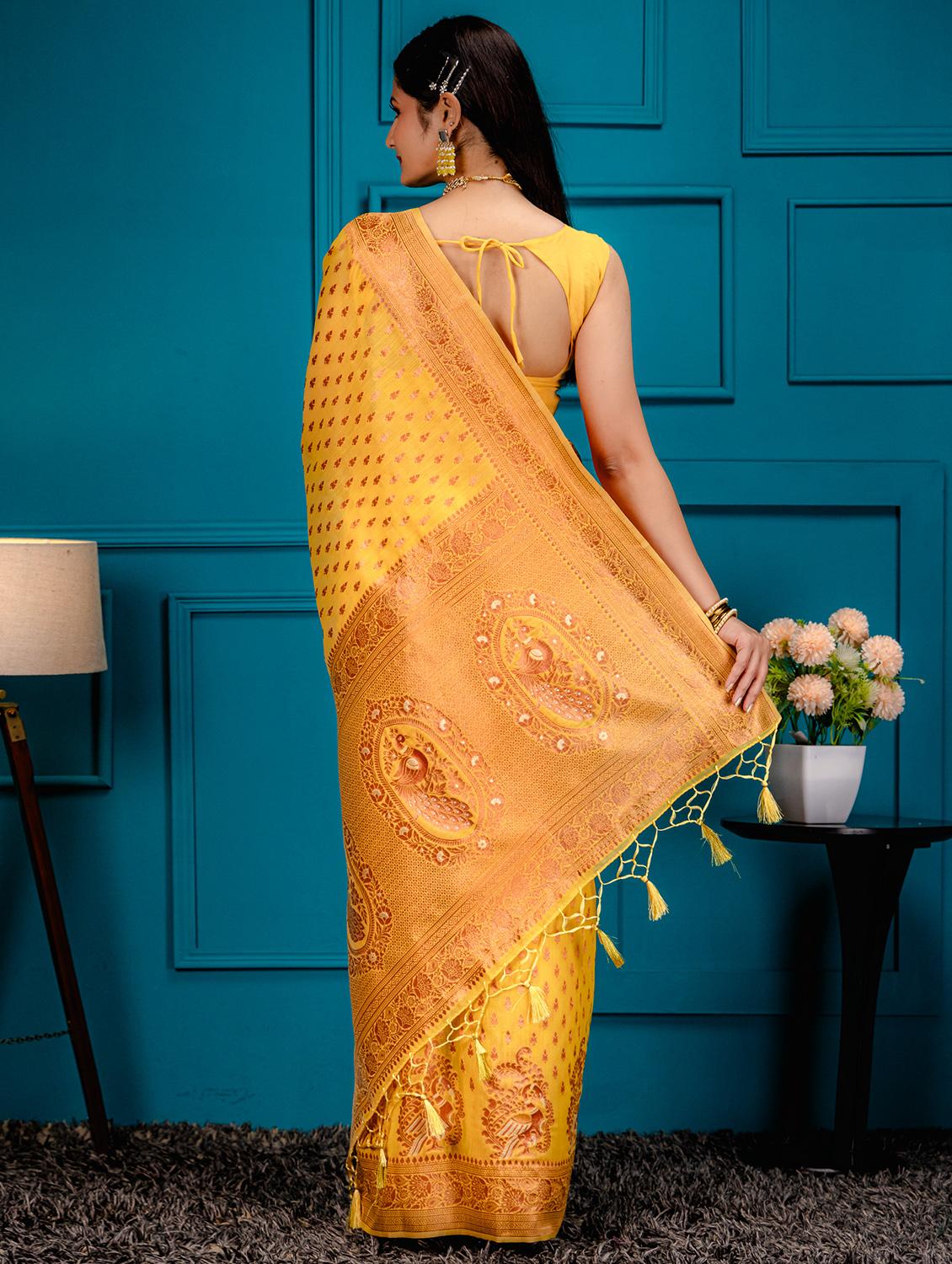 yellow banarasi saree with blouse - 21227677 -  Standard Image - 1