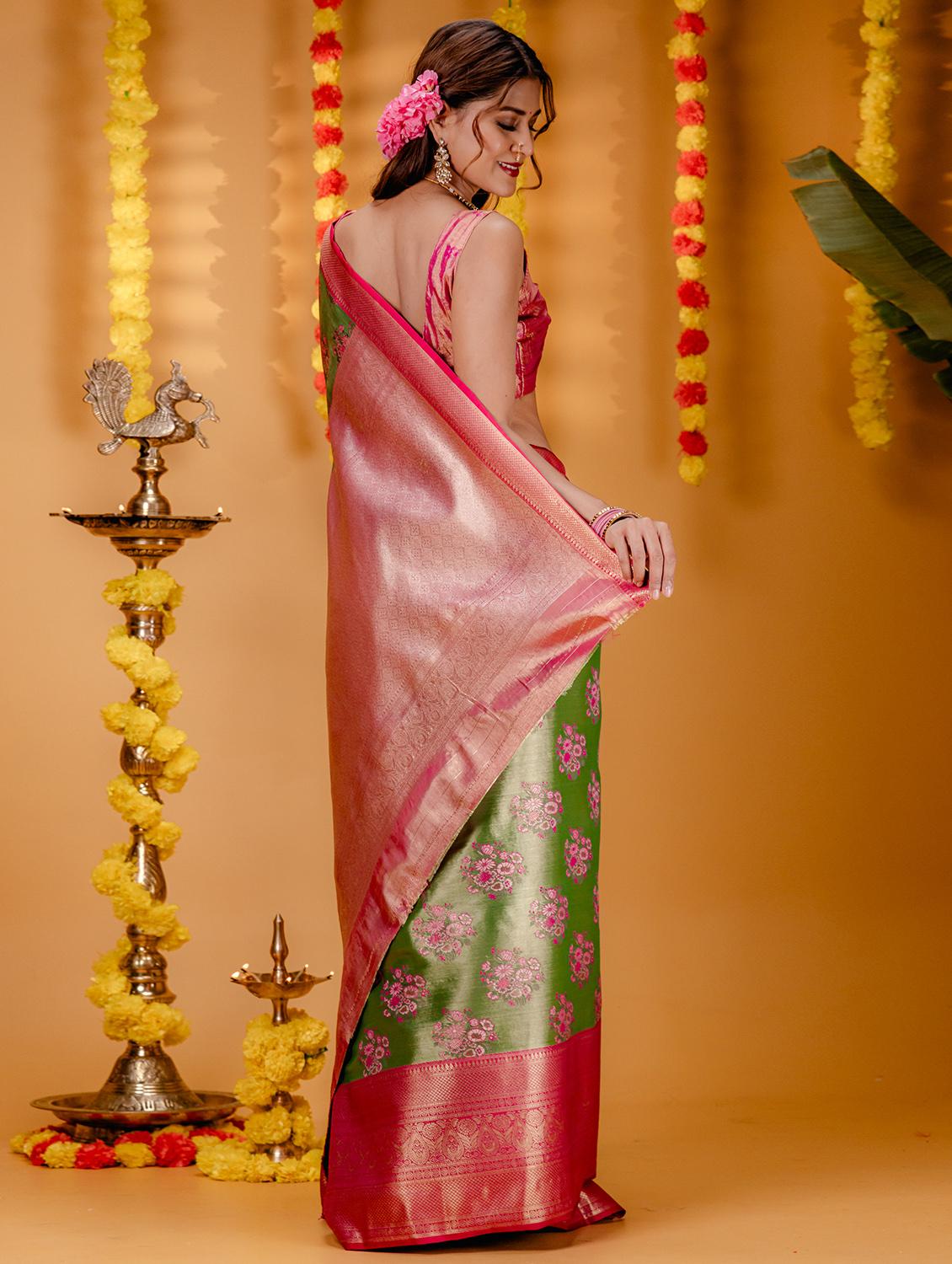 green art silk kanjivaram saree with blouse - 21227690 -  Standard Image - 1