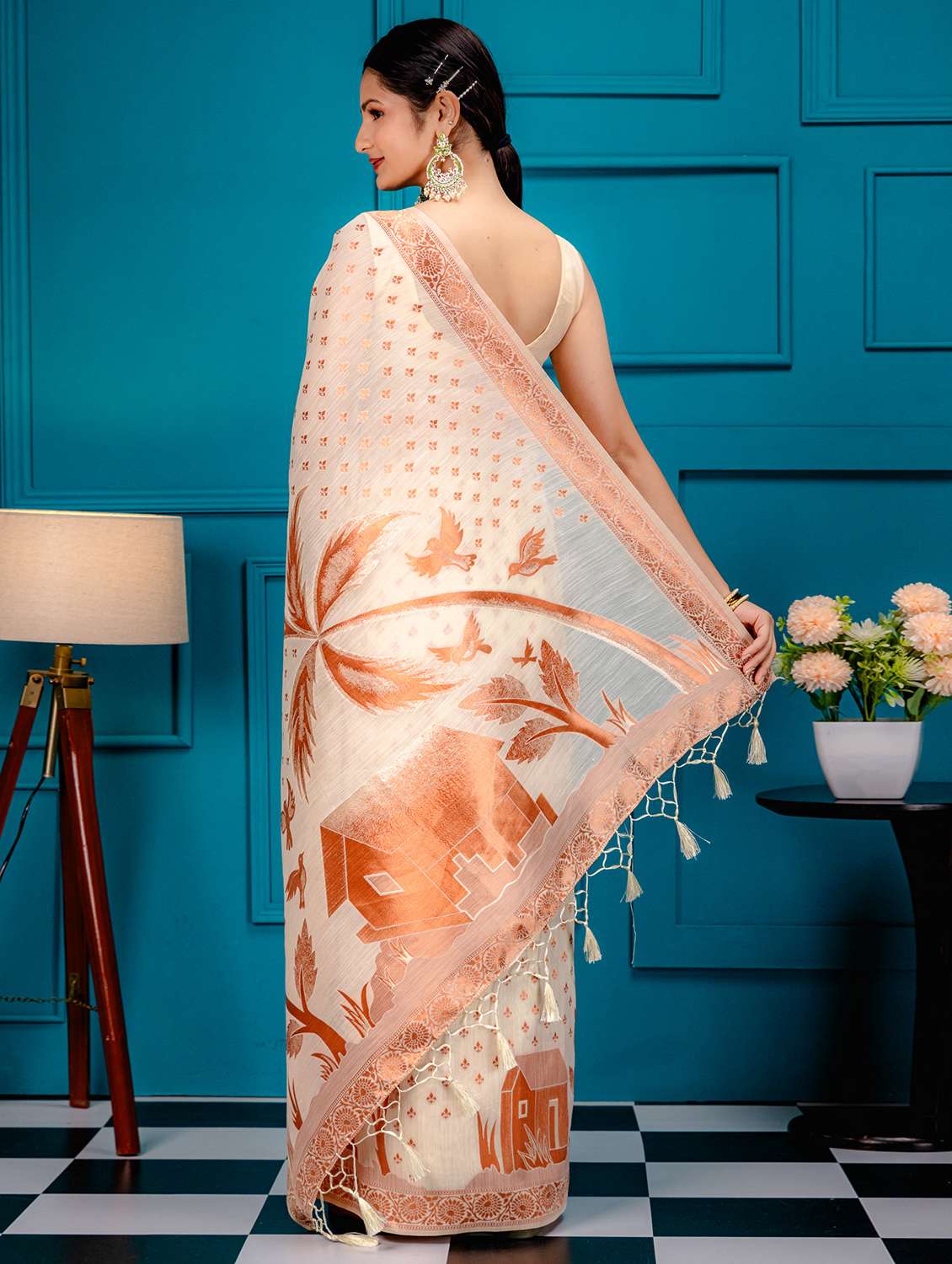off white art silk banarasi saree with blouse - 21227702 - Standard Image - 1